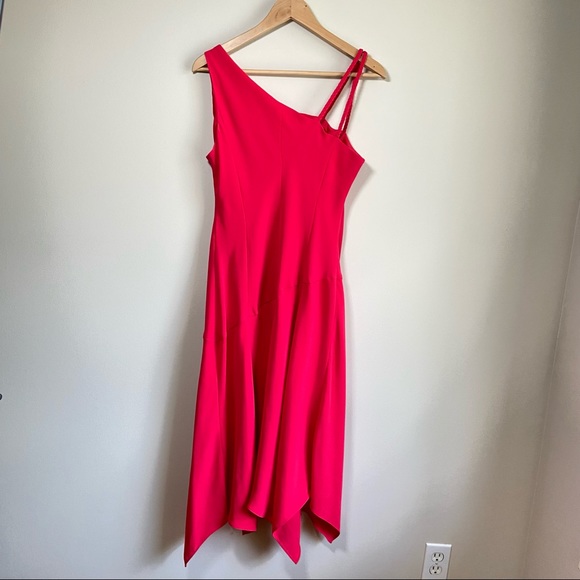 Evan Picone | Asymmetrical Pink Cocktail Dress | Radical Pink | Size 12 - Picture 2 of 6